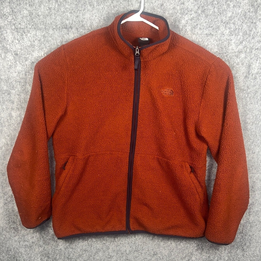 The North Face Men's XL Full Zip Fleece Jacket Burnt Orange Rust Sherpa Lined